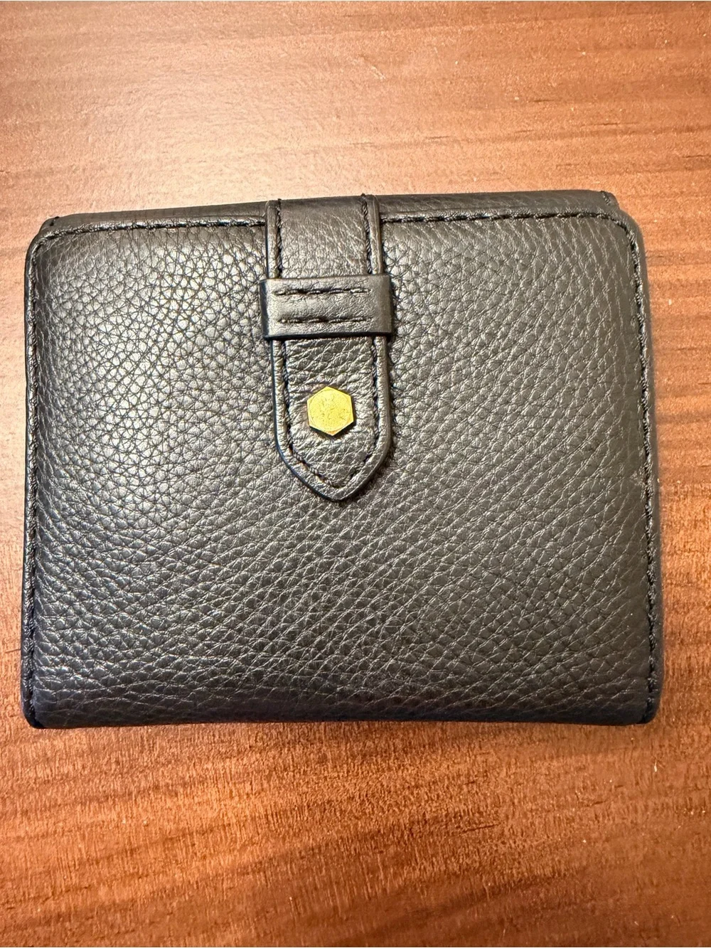 Marc by Marc Jacobs Black Leather Trifold Wallet with Gold Plaque